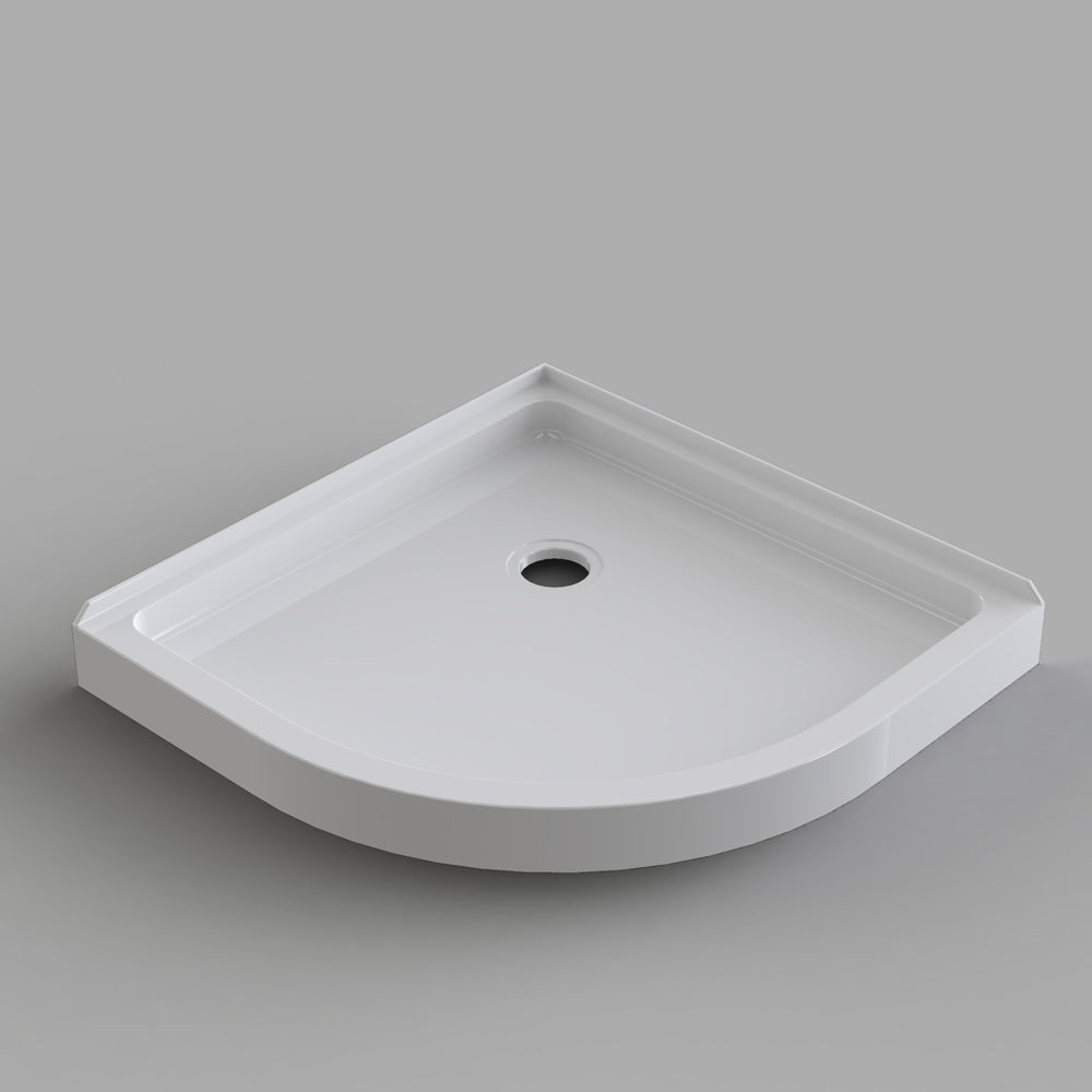 Acritec Round Front Quadrant Series shower base in white, 32", 36", or 40" with center drain