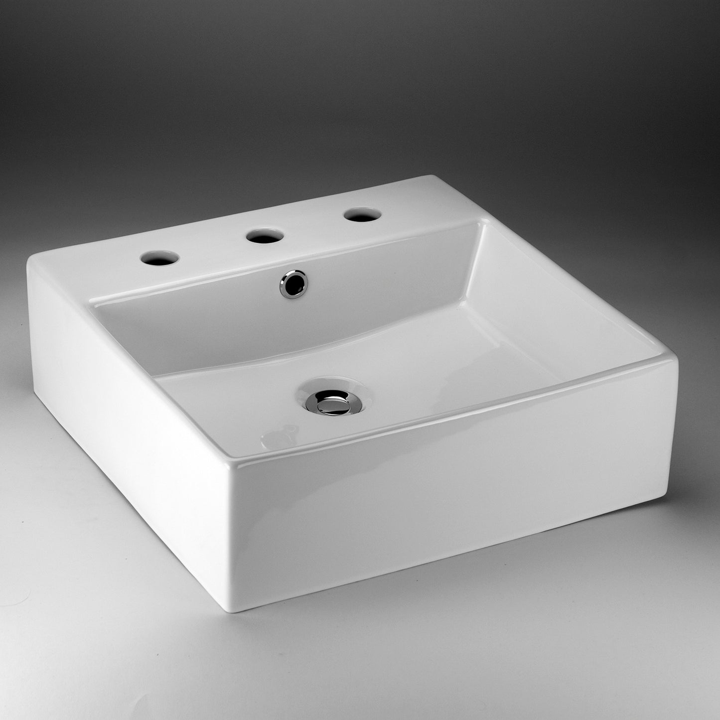Acritec 36508 Ceramic Square Counter-Top Basin, 3-Hole 8” Centre, White