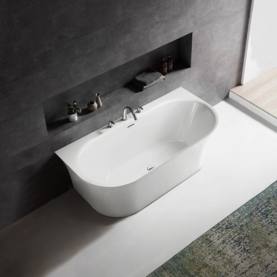 Acritec Bergamo 59" Semi-Freestanding Soaker Bathtub – White Acrylic