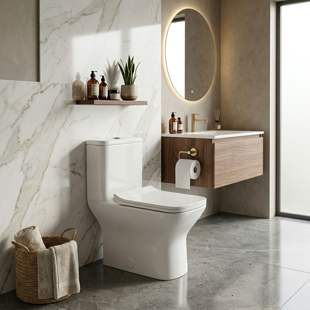 Acritec 31201 One-Piece Square-Front Toilet 25 1/4" x 15 1/8" x 29 7/8" White and Matte Black