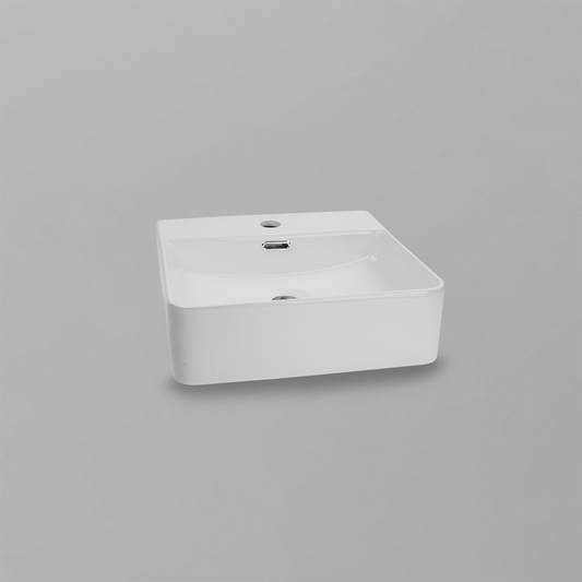 Acritec 36422 Ceramic Counter-Top Basin, Single-Hole Vessel Sink, White
