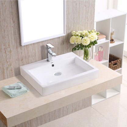 Acritec 36439 Ceramic Rectangular Counter-Top Basin, White, Alternate View