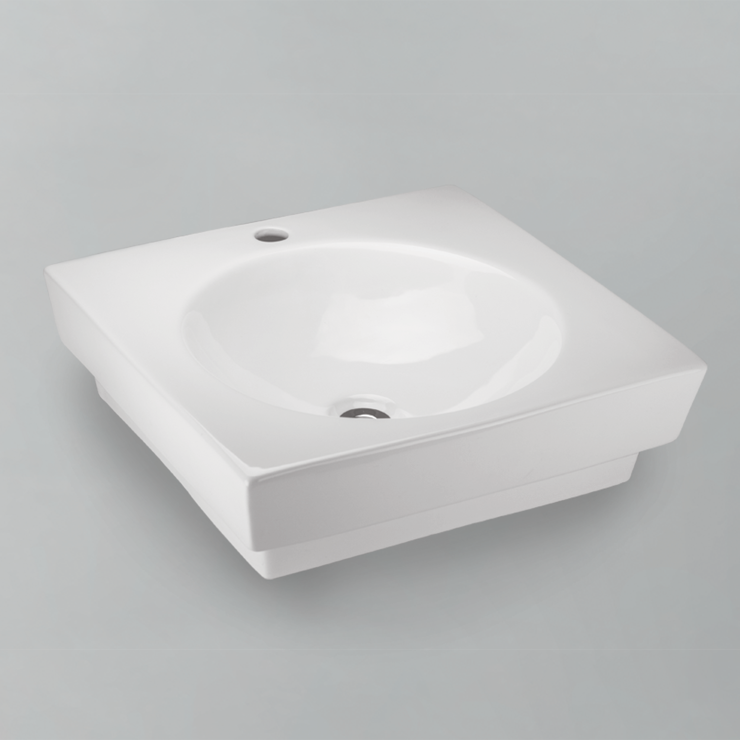 Acritec 36461 Ceramic Square Semi-Recessed Counter-Top Basin, Single-Hole, White