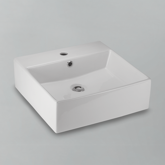 Acritec 36501 Ceramic Square Counter-Top Basin, 1-Hole, White