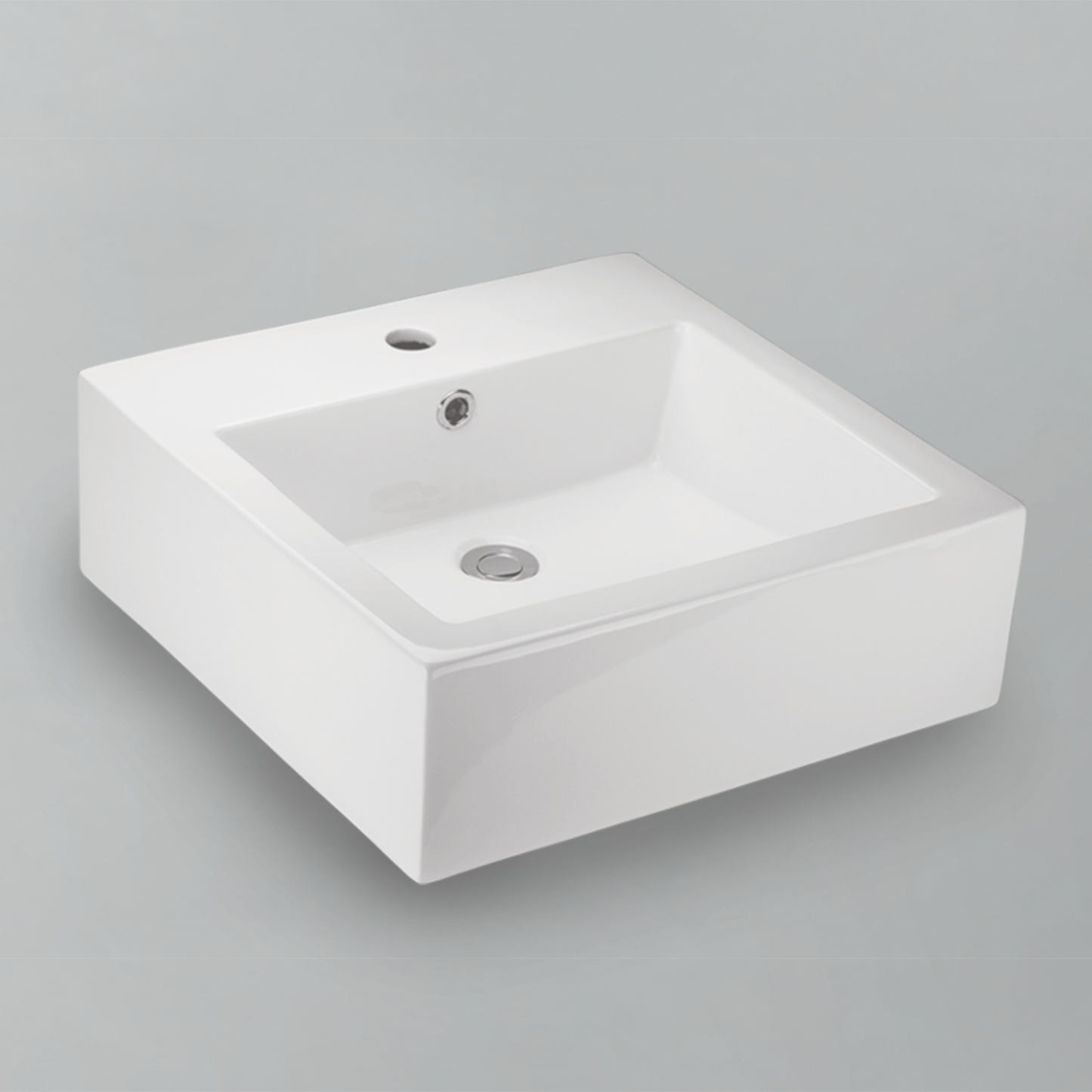 Acritec 36511 Ceramic Square Counter-Top Basin, 1-Hole, White