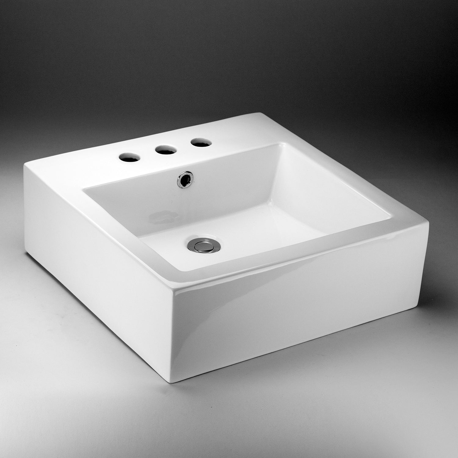 Acritec 36514 Ceramic Square Counter-Top Basin, 3-Hole 4” Centre, White