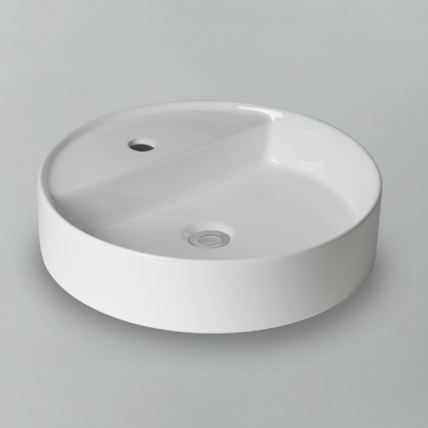 Acritec 36653 Ceramic Round Counter-Top Basin, 17¾” × 17¾” × 4⅛”, Single-Hole, White
