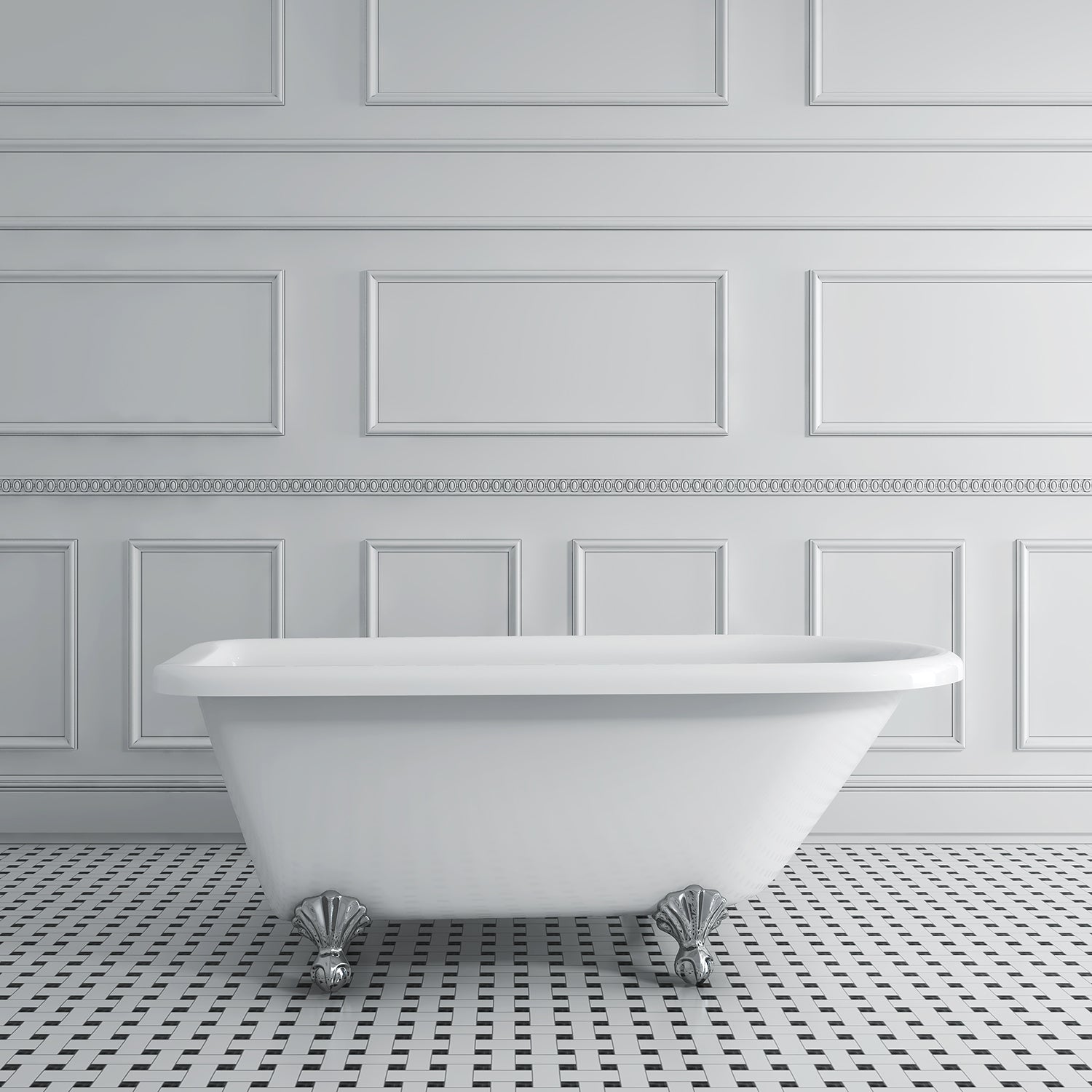 Acritec Antique 59 43101 – 59-inch Acrylic Double-Ended Roll Top Clawfoot Bathtub – White