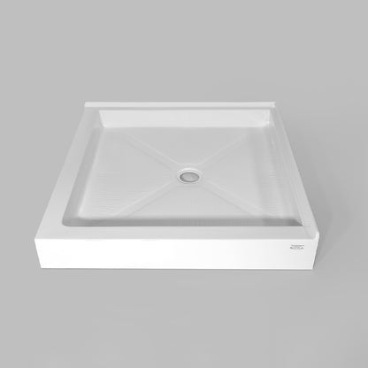 Acritec Regular Profile double threshold shower base in white, 38" x 38" with center drain