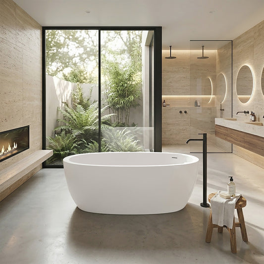 Acritec Catalina 63" Freestanding Acrylic Soaker Bathtub – Wide Oval – White