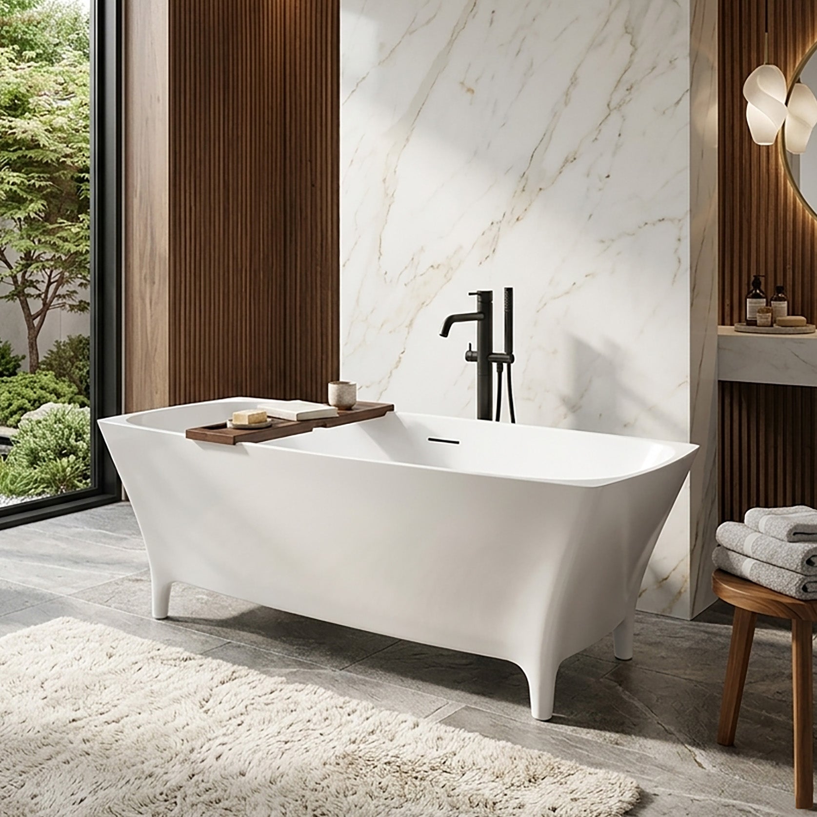Acritec Juliet 46521 Freestanding Cast Composite Soaker Bathtub 67 x 31-1/4 x 22-1/2 in White