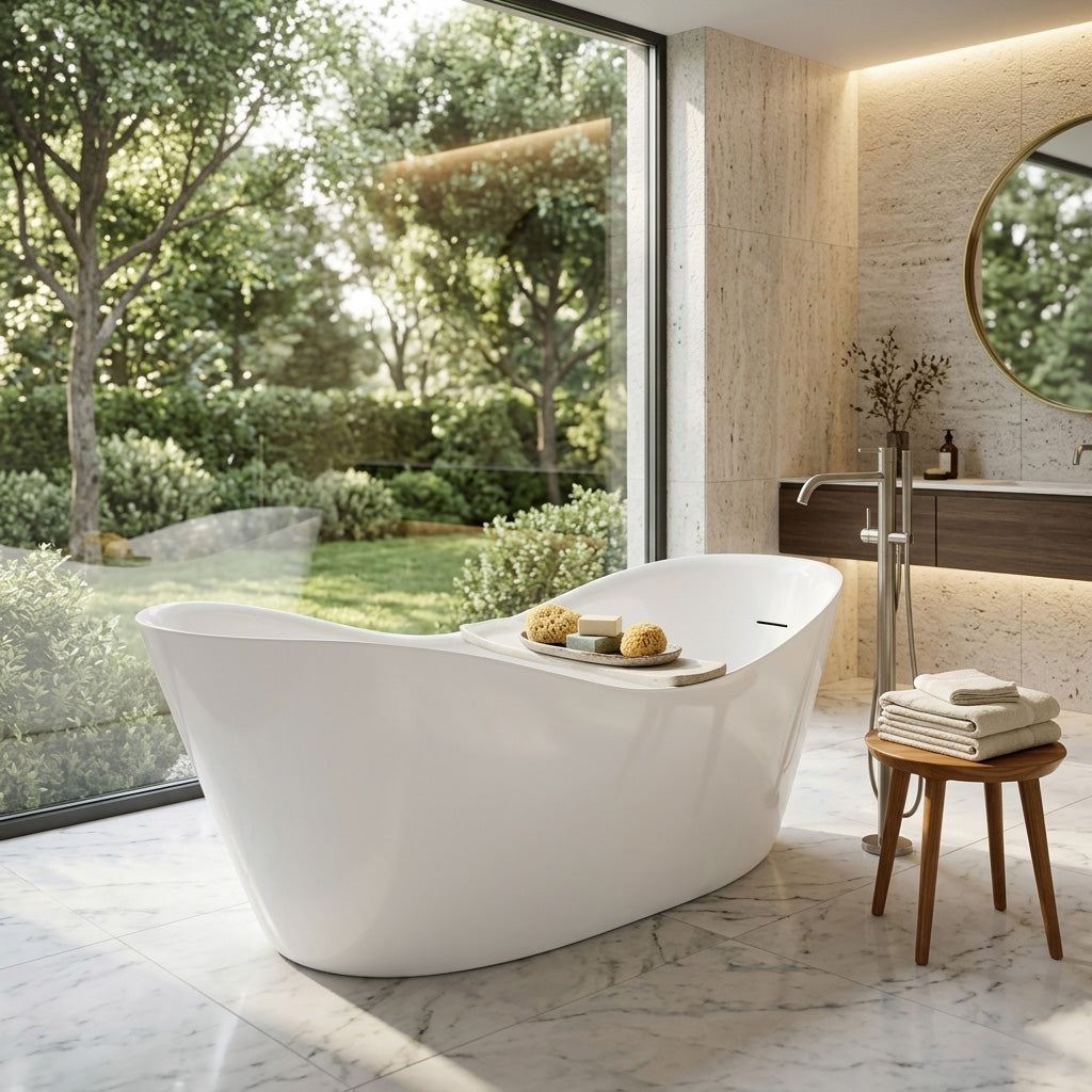 Acritec Justina 46524 Freestanding Cast Composite Soaker Bathtub 67 x 30 x 28-3/4 in White