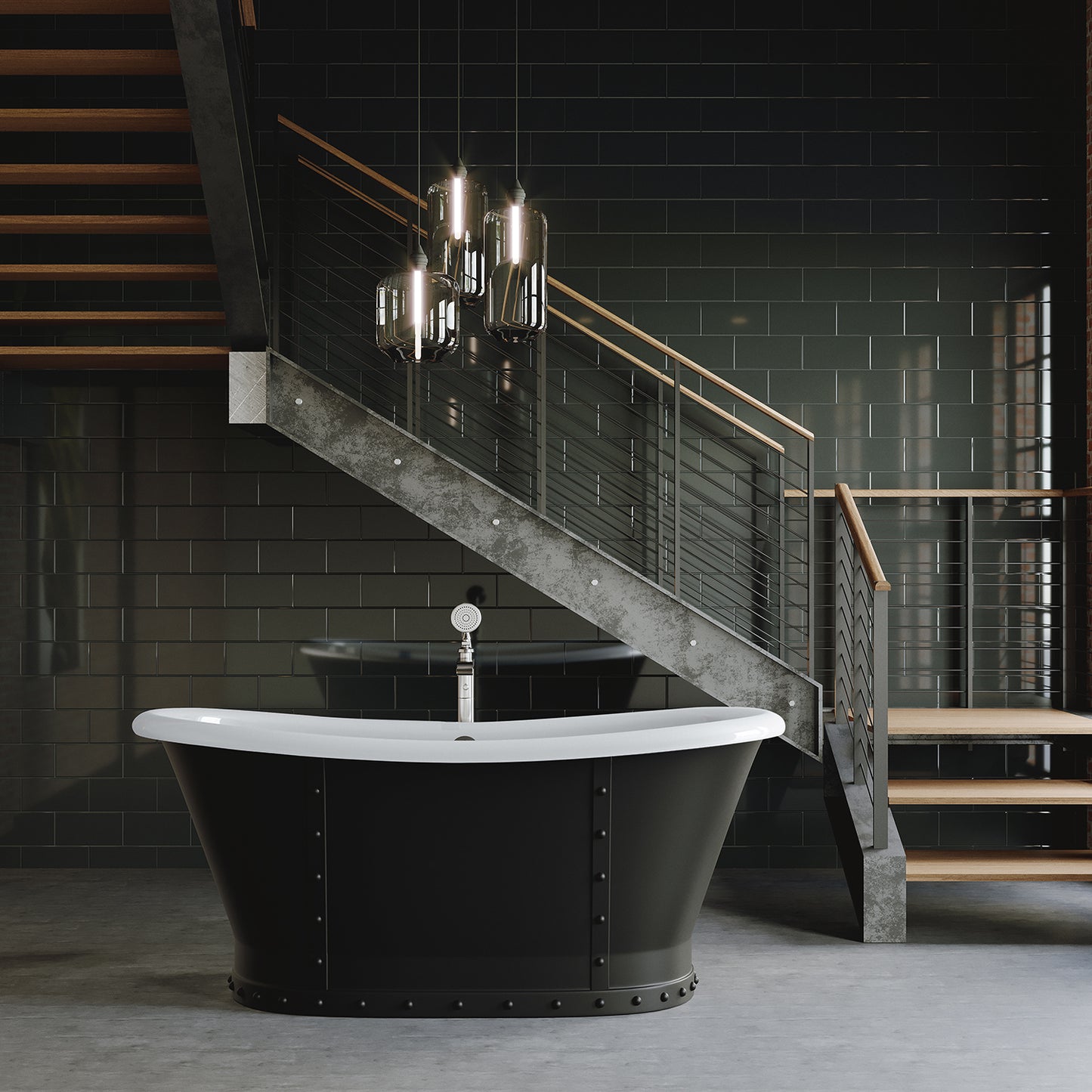 Acritec Lusca Matte Black Cast Iron Freestanding Bathtub Scene View