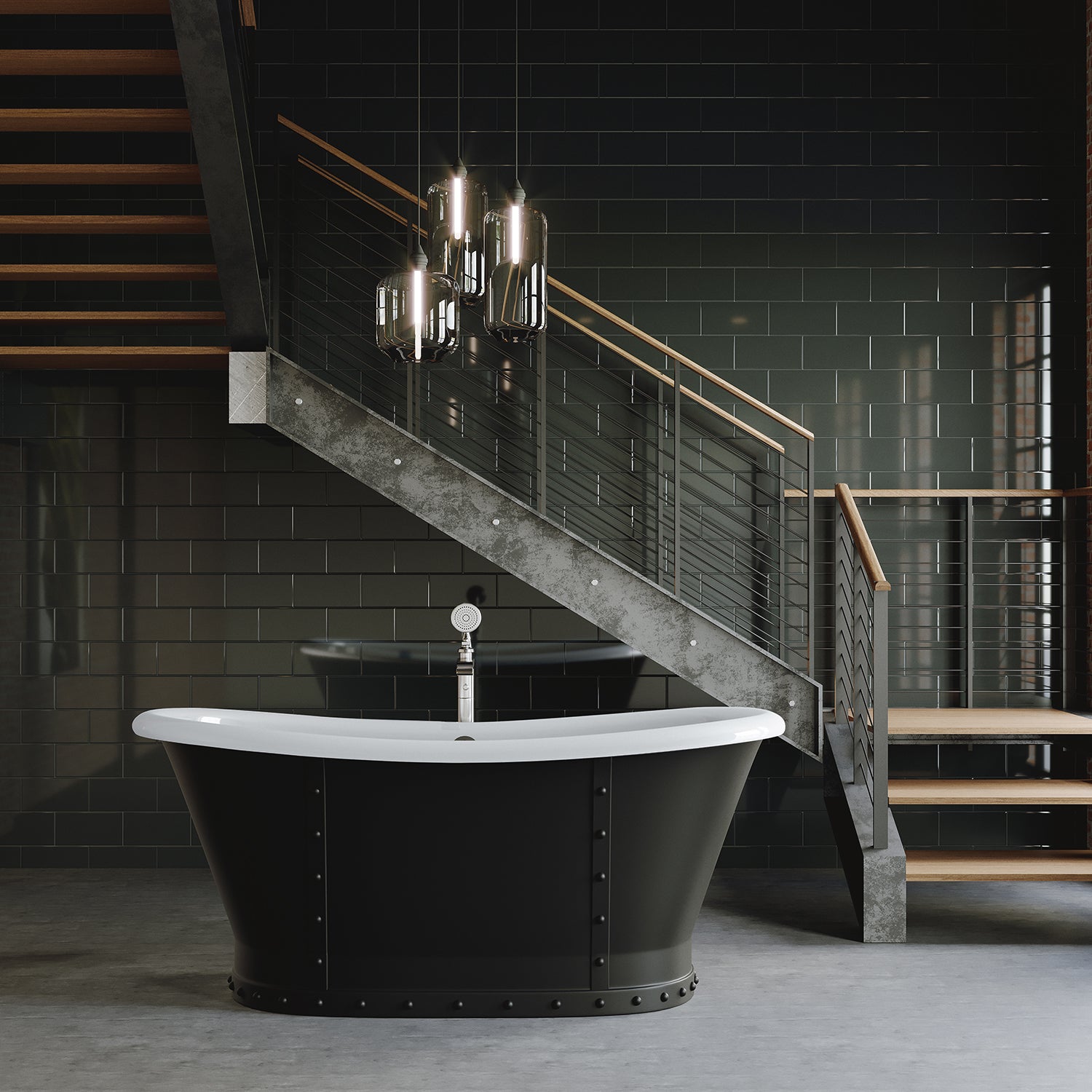 Acritec Lusca Matte Black Cast Iron Freestanding Bathtub Scene View