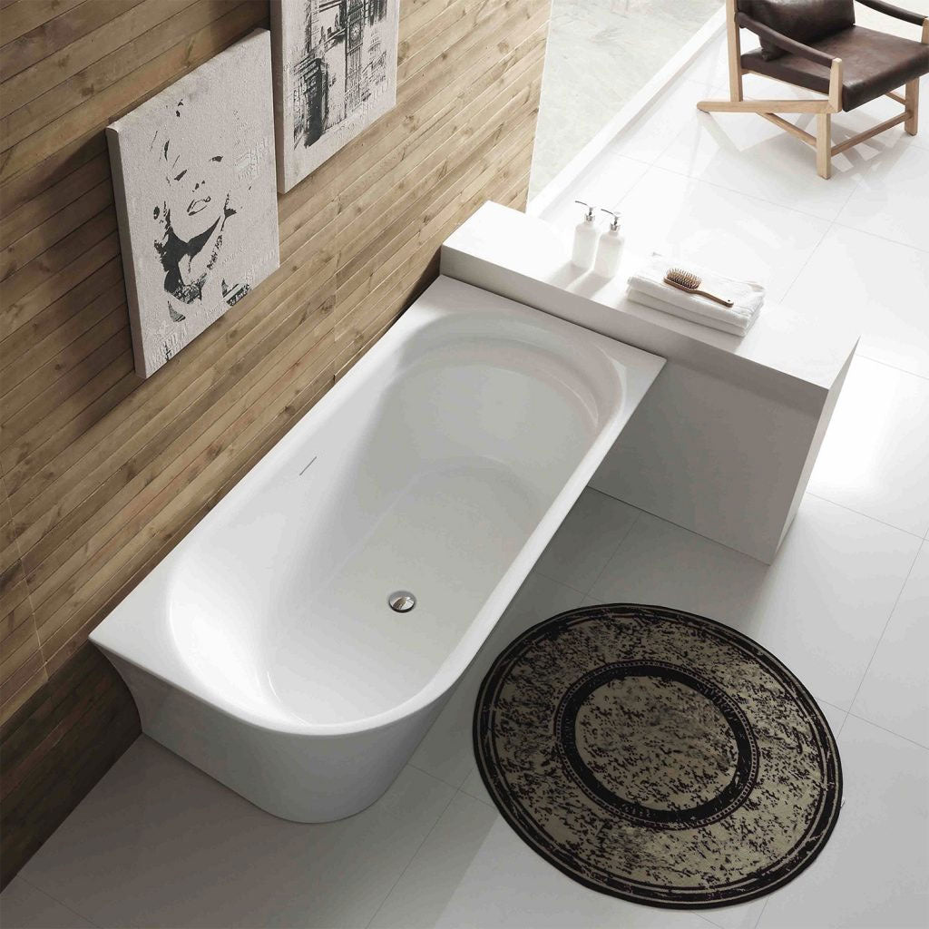 Acritec Milla 59" Corner Semi-Freestanding Soaker Bathtub – Left Hand Drain – White