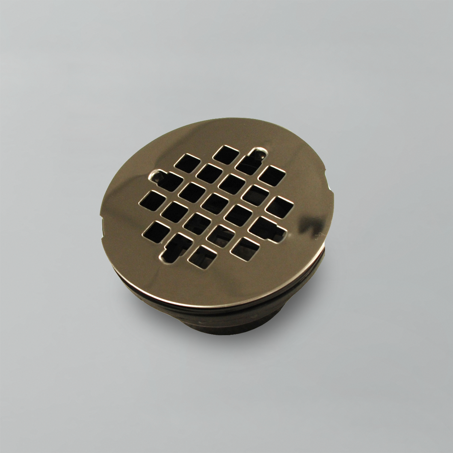 Acritec shower drain in chrome finish, 4.25" x 4.25"