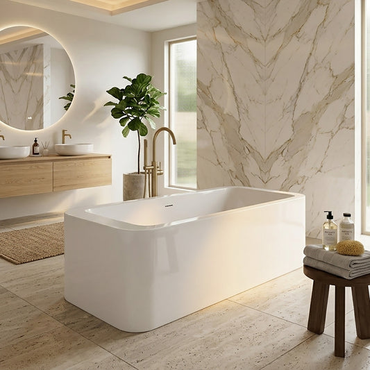 Acritec Sicilian 46513 Freestanding Cast Composite Soaker Bathtub 71 x 31-1/2 x 21-1/2 in White