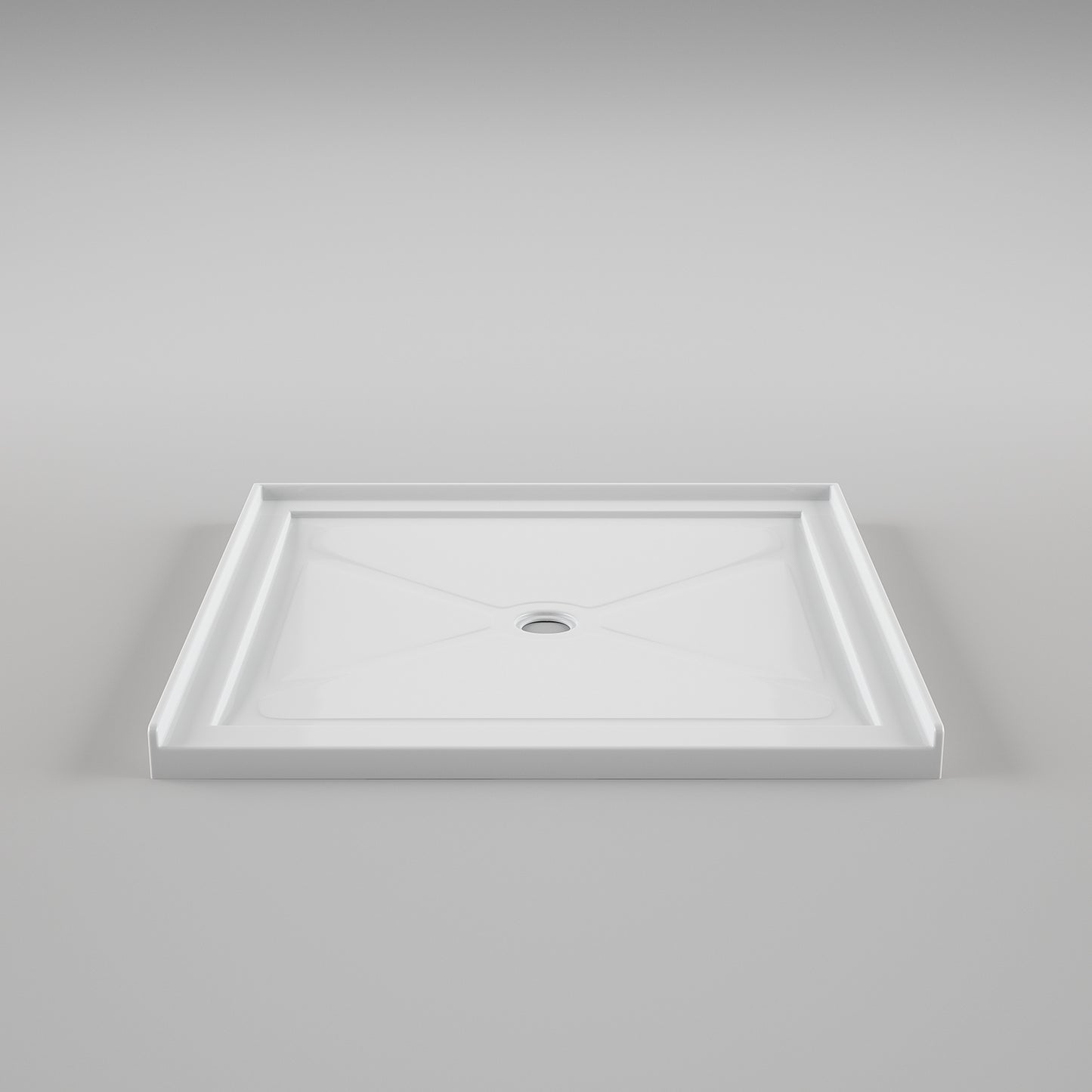 Acritec Minimalist single threshold shower base in white, modern angular design, available in many sizes with center drain