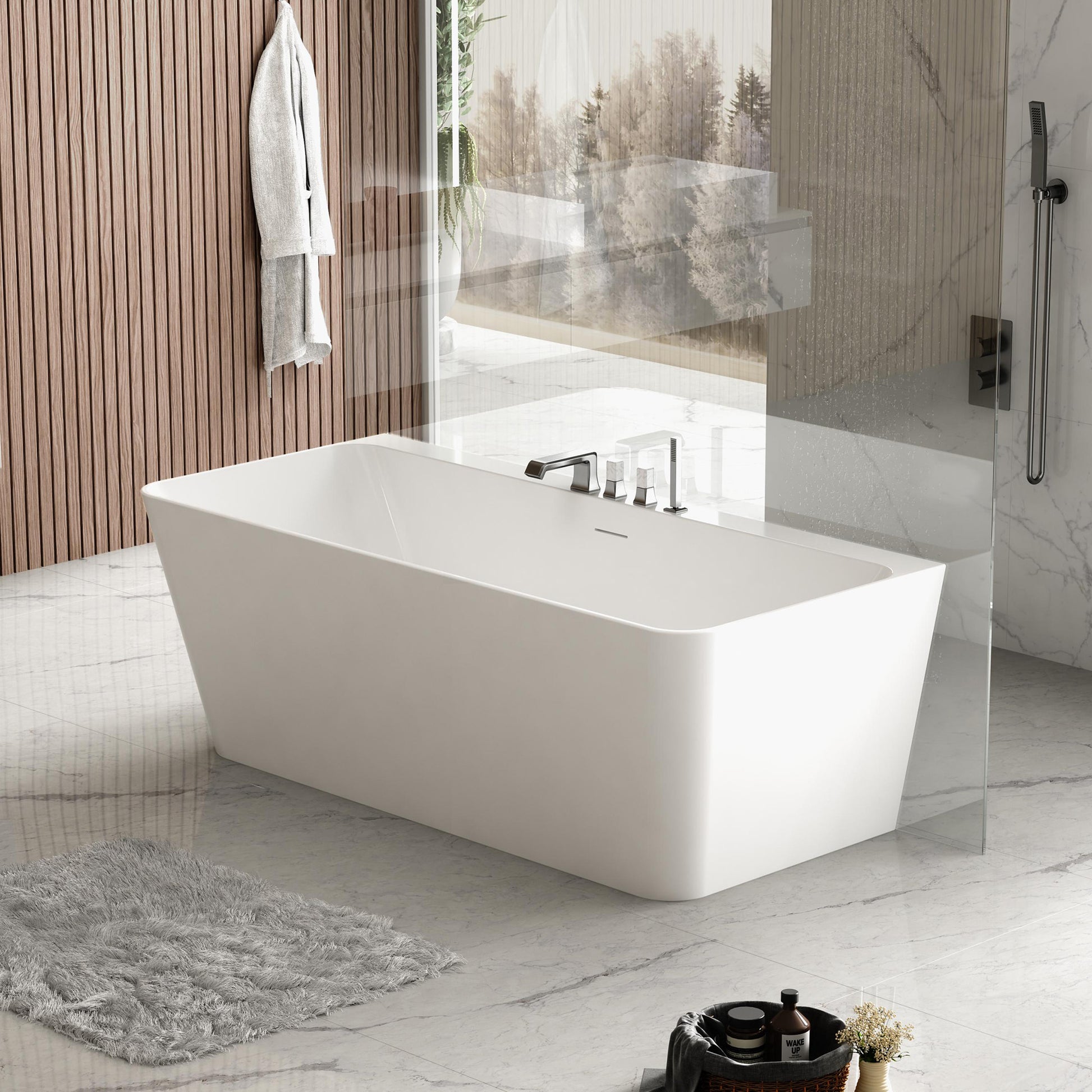 Acritec Vanessa 59" Open-Back Semi-Freestanding Soaker Bathtub – White